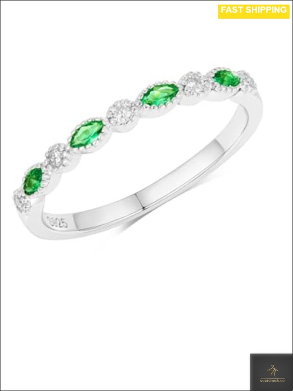 925 Sterling Silver Eternity Band 1.5mm Moissanite Marquise Emerald Ring